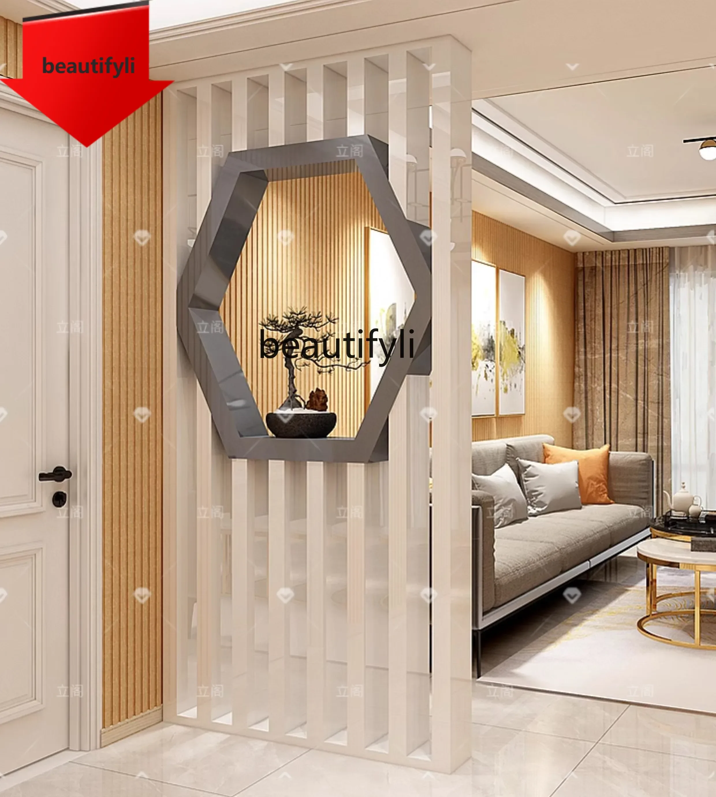 

a55 Modern simple living room decoration entrance partition, Nordic solid wood column fence white customization