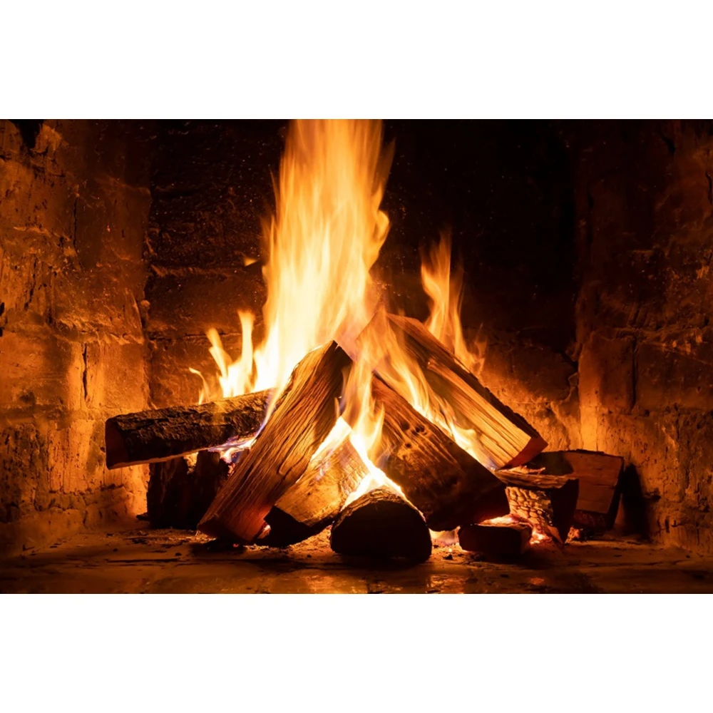 Christmas Fireplace Photography Backdrop Winter Burning Flame Bonfire Room Decor Vintage Brick Stove Baby Xmas Photo Background