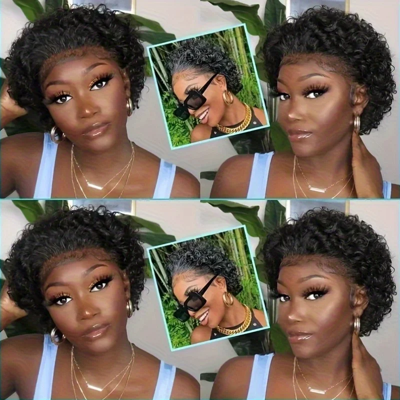 6 بوصة الدانتيل الجبهة عابث قطع شعر مستعار مع شعر بشري مجعد قصير البرازيلي عابث قطع شعر مستعار باروكة من شعر طبيعي 13X1 الدانتيل شعر مستعار أمامي #6