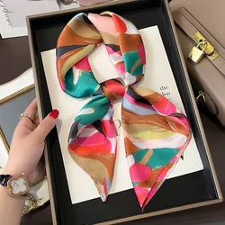 Luxury 2024 Square Silk Scarf for Women Hijab Hair Bands Neckerchief Female Satin Shawl Ribbon Headband Fashion Wraps Bandana