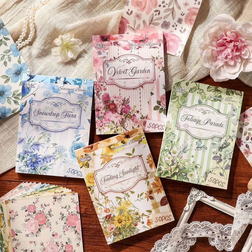 50sheets Flower Scrapbook Paper for Junk Journal Scrapbook Paper Planner Card Making Album and DIY Crafts Collage Paper