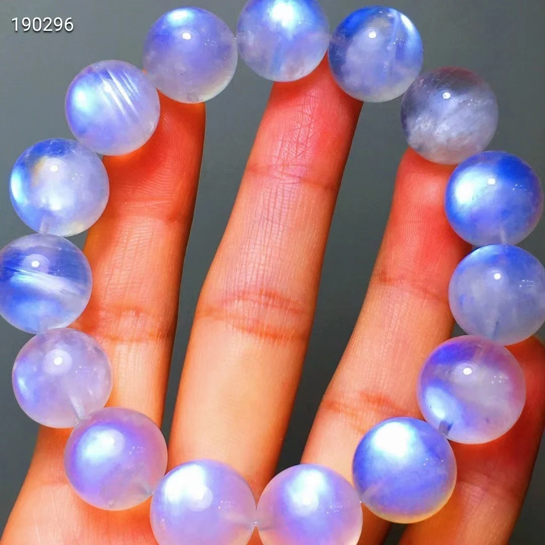 Natural Moonstone Blue Light Clear Beads Bracelet Women Men Stretch 14mm Crystal Moonstone Clear Round Beads Bracelet AAAAAAA