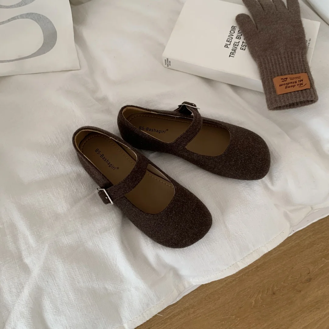 أحذية الباليه المسطحة للنساء، أحذية بدون كعب بمقدمة مستديرة، أحذية مريحة ضحلة، أحذية ماري جين العتيقة #4