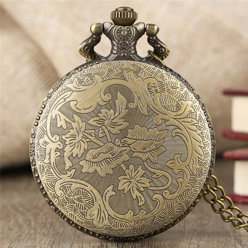 Bronze Evil Design Men Women Retro Quartz Analog Pocket Watch Necklace Pendant Chain Antique Timepiece Gothic reloj