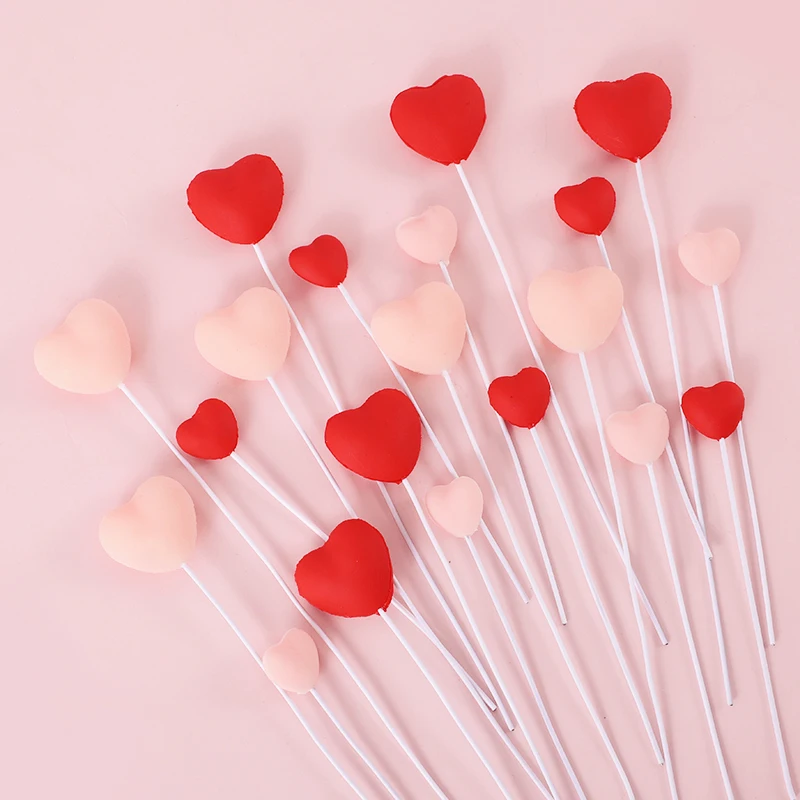 5Pcs Red Pink Heart Shaped Cupcake Topper Love Birthday Cake Pick Flag Valentine's Day Wedding Engagement Party Cake Decoration