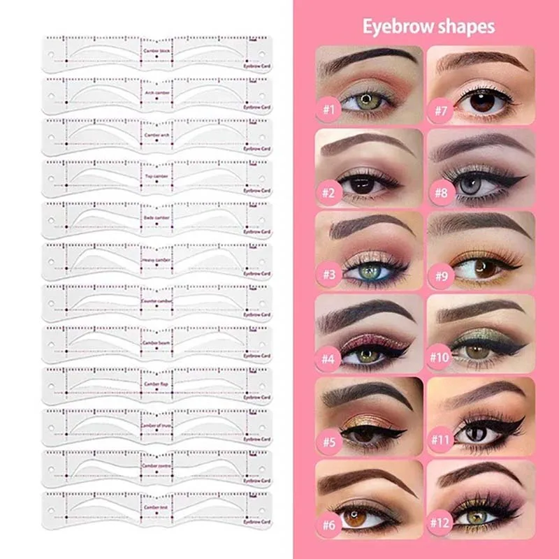 12Styles/set Eyebrow Stencil Set Reusable DIY Eye Brow Drawing Guide Styling Shaping Grooming Template Card Easy Makeup