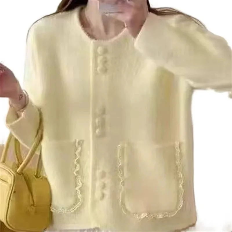 French Fashion Style Imitation Mink Fur Sweater Cardigan For Women's 2025 Spring Autumn New Soft And Korean Basic Top