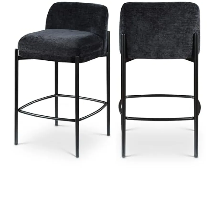 

429Black-C Burton Collection Modern Contemporary Stool with Soft Chenille Fabric, Matte Black Metal Frame, 17.5" W x 19.5" D x