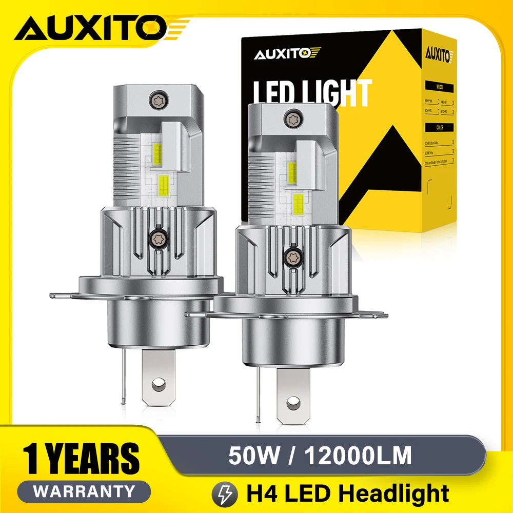 AUXITO 2Pcs 50W 12000LM LED Lights H4 Hi/Lo Beam 6500K Headlight Bulb Mini Size Design Wireless For Car Lamp CSP 7035 Chip White