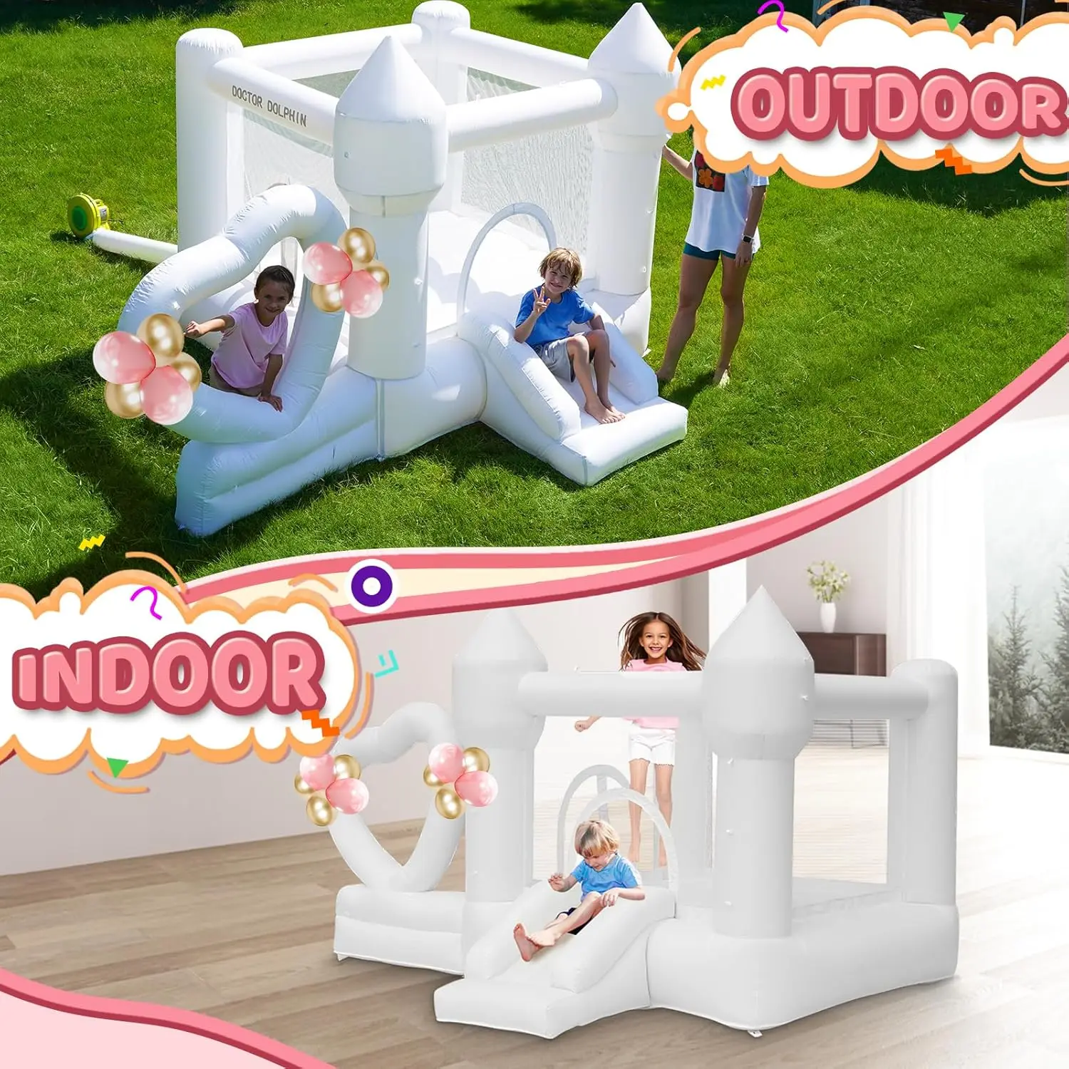 Château gonflable blanc de maison de rebond avec la conception de coeur, château gonflable d'intérieur, maison gonflable extérieure pour la fête de mariage d'arrière-cour, J
