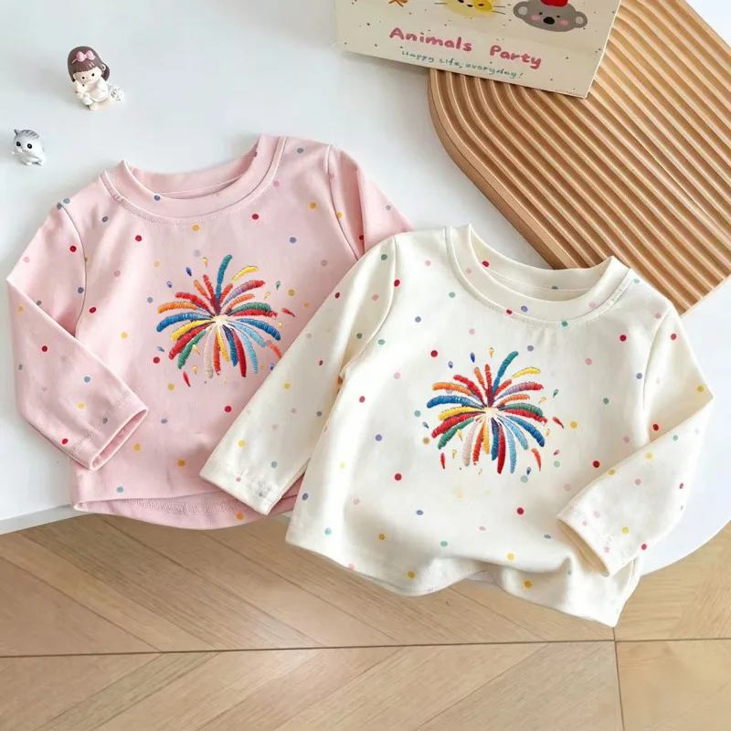 Girls Cotton Long Sleeve Polka Dot T Shirt New Round Neck Girls Top Medium Small Colorful Dot Stylish Undershirt Trendy T