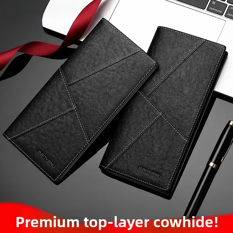 long-genuine-top-layer-cowhide-leather-wallet-for-men-practical-business-style-with-zipper-interior-card-slots-and-cash-compa