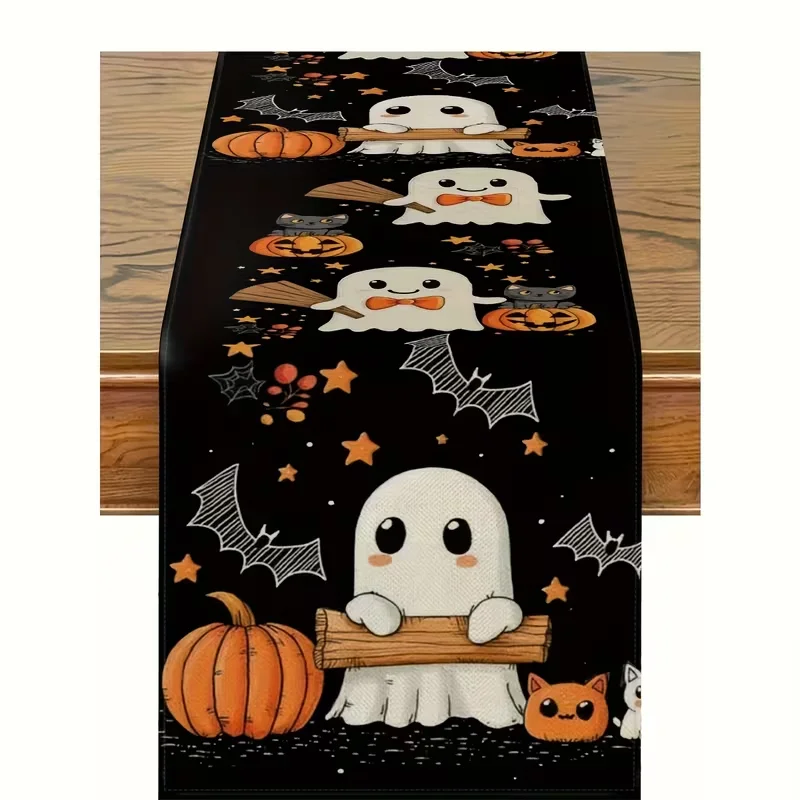 1pc Pumpkin Light Yay Ghost Skeleton Cat Table Runner Holiday Table Decoration Festive Home Decor Ornaments Home Party