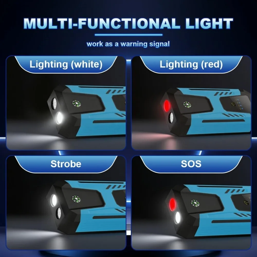 12 فولت الانتقال كاتب ل 10.0L الغاز/8.0L الديزل ، 6000A الذروة بطارية السيارة البلوز كاتب المحمولة ، IP66 صندوق القفز مقاوم للماء مع ظهور