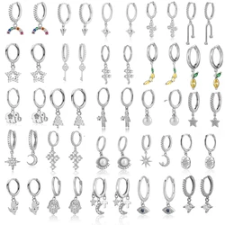 Wholesale Silver Gold Color Cubic Zircon Moon Star Hoop Earrings Shiny Cz Clssic Rainbow Pendant Earrings For Women Jewelry