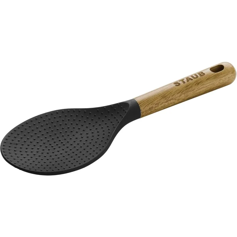 

STAUB Rice Spoon, Perfect for Keeping Rice Fluffy While Scooping and Serving, Durable BPA-Free Matte Black Silicone, Acacia Wood