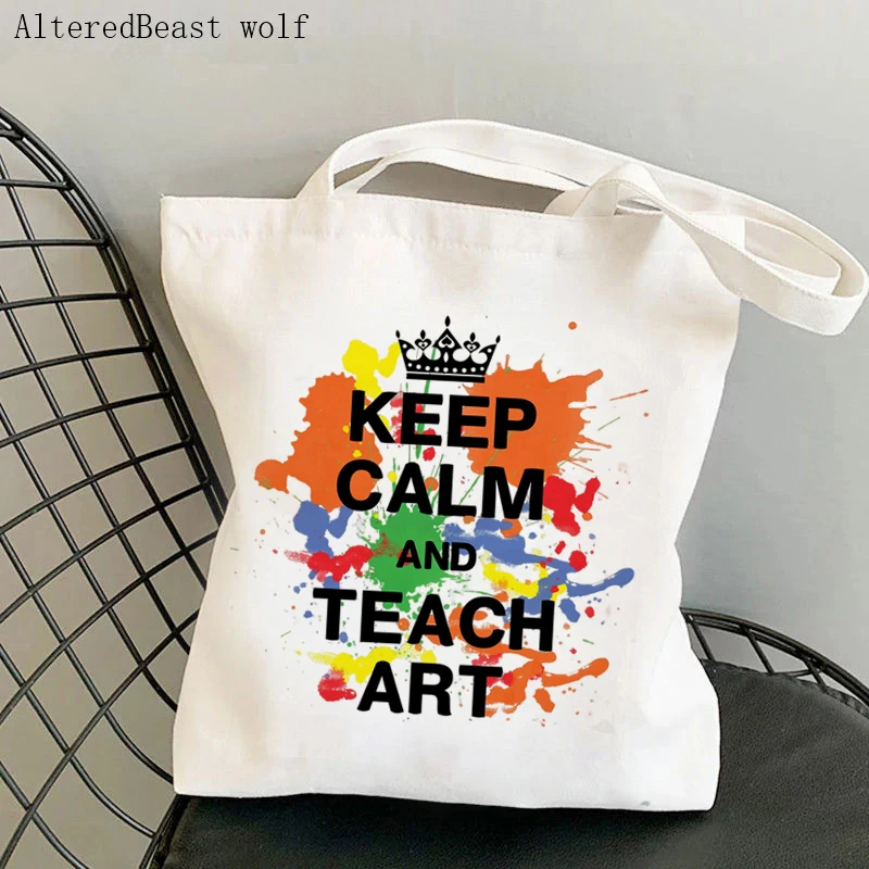 

Teacher supplies Shopper bag Keep Calm Teach Art Bag Harajuku Canvas Shopper Bag girl handbag Tote Shoulder Lady gift Bag