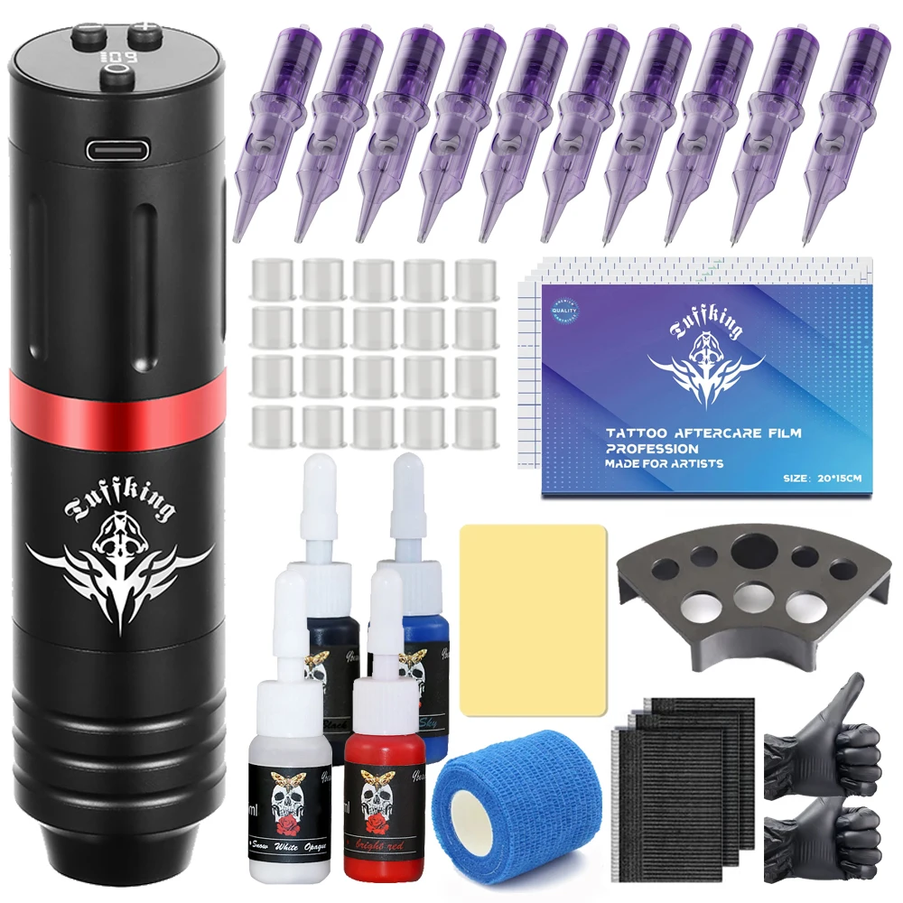 Pluma de máquina de tatuaje inalámbrica, batería de 1500mAh, pantalla Digital LED, carrera ajustable, Kits de máquina de tatuaje profesional para arte corporal