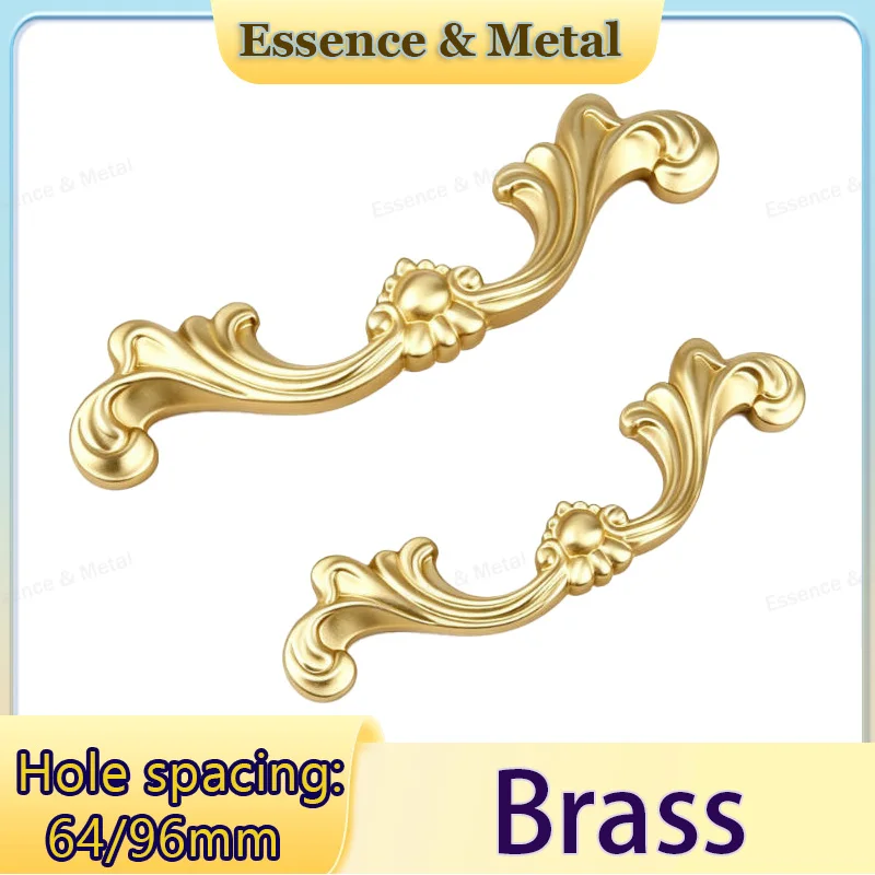 1/2/4PCS Solid Brass French Light Luxury Gold Handle European Retro Kitchen Cabinet Drawer Handle Wardrobe Furniture Handle