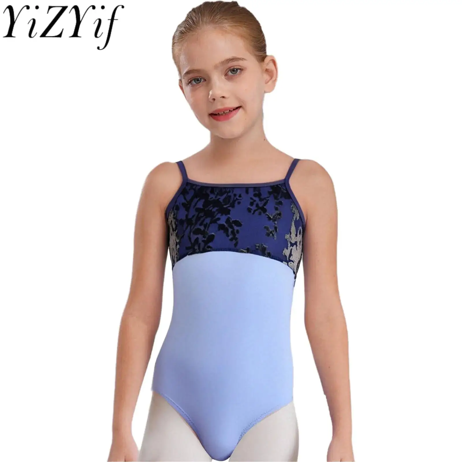 

Kids Girls Ballet Gymnastics Dance Performance Leotards U Back Spaghetti Straps Floral Velvet Stretchy Ballet Dance Leotards