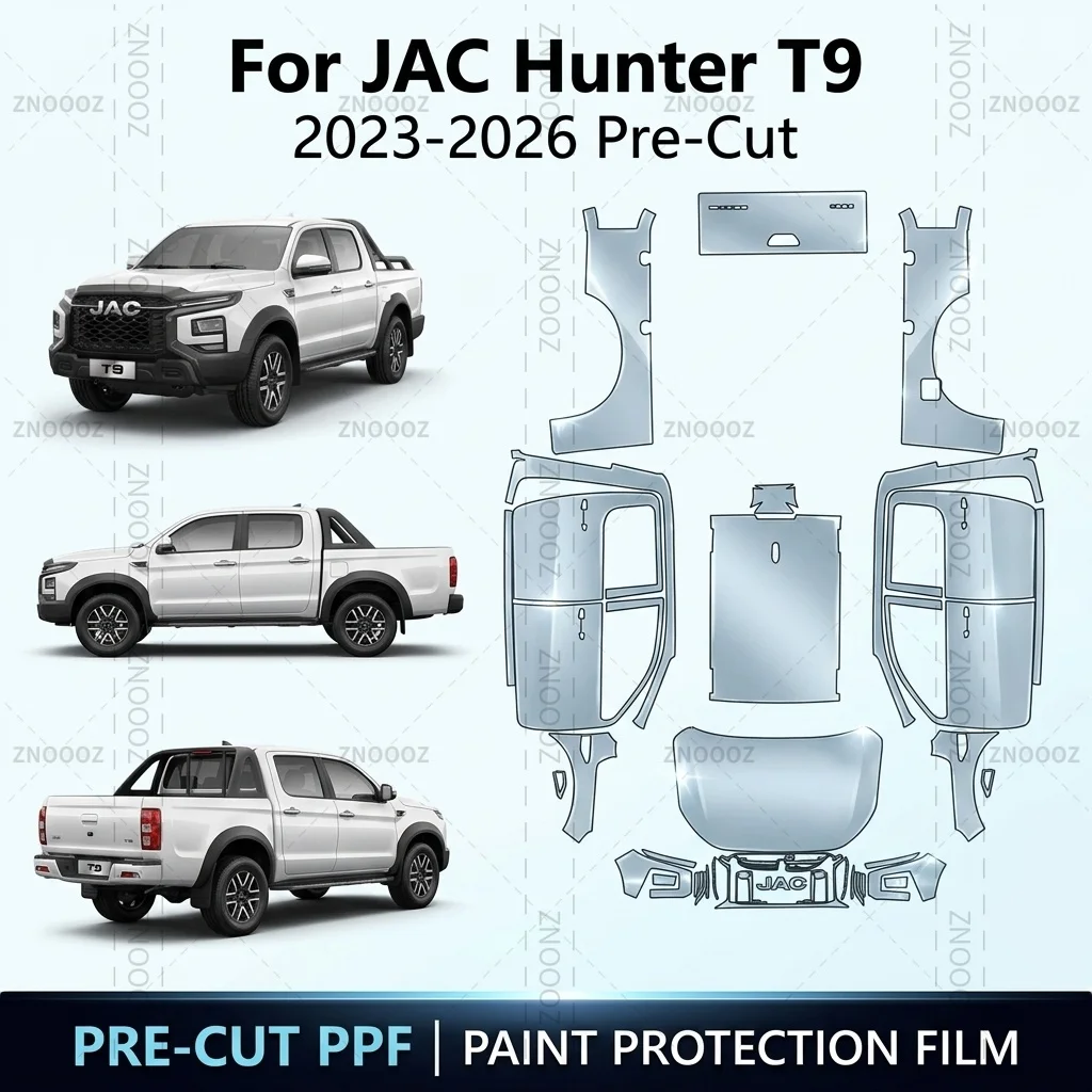 Dla JAC Hunter T9 2023-2026, wstępnie przycięta folia ochronna PPF 8.5mil, samoregenerująca się TPU, na cały pojazd, błyszcząca, przezroczysta, matowa czarna.