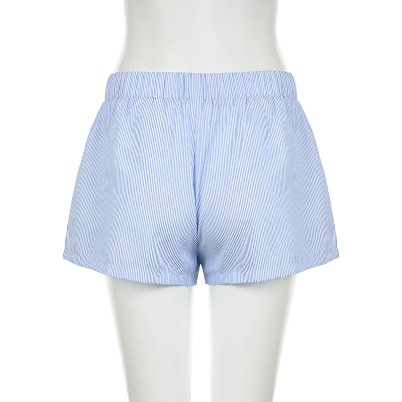 BIIKPIIK Striped Casual Shorts All-match Buttons Elastic Waist Women Mini Shorts Loungewear Knickers Summer Beach Party Outfits
