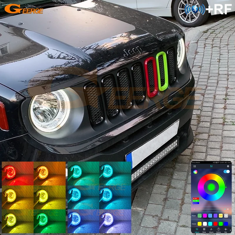 For JEEP Renegade 2014 2015 2016 2017 2018 2019 Bluetooth App RF Remote Multi Color RGB LED Angel Eyes Kit Halo Rings