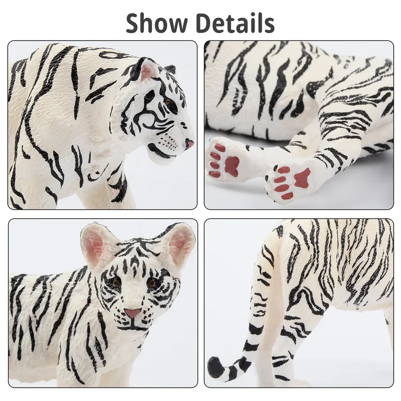 6 pezzi simulazione tigre bianca famiglia fauna selvatica modello animale giocattolo mini figure bambole figurine d'azione giocattoli per bambini set regalo