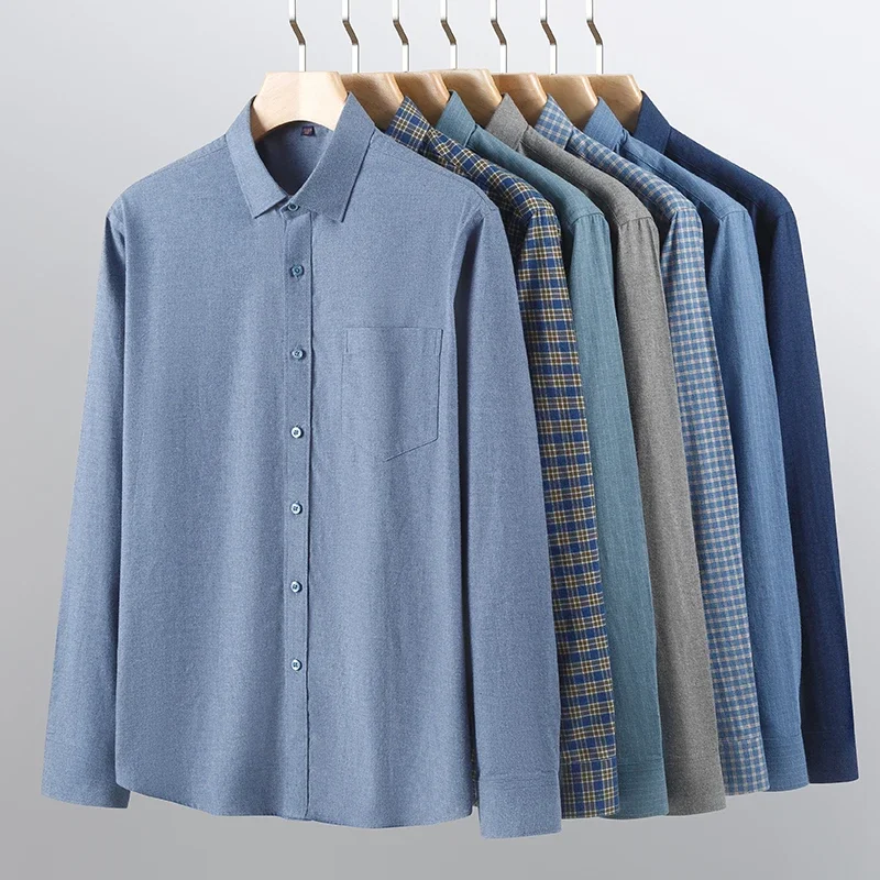 Classic Plaid Men Shirts Long Sleeve 100 Cotton Oxford Business with Pocket Soft Cozy Shirts Men Long Sleeve Slim Fit Casual