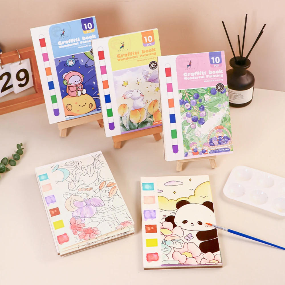 10pcs/set Creative Doodle Bookmarks Children's DIY Self-painting Bookmark Watercolour Aesthetic Stationery Reading Accessories