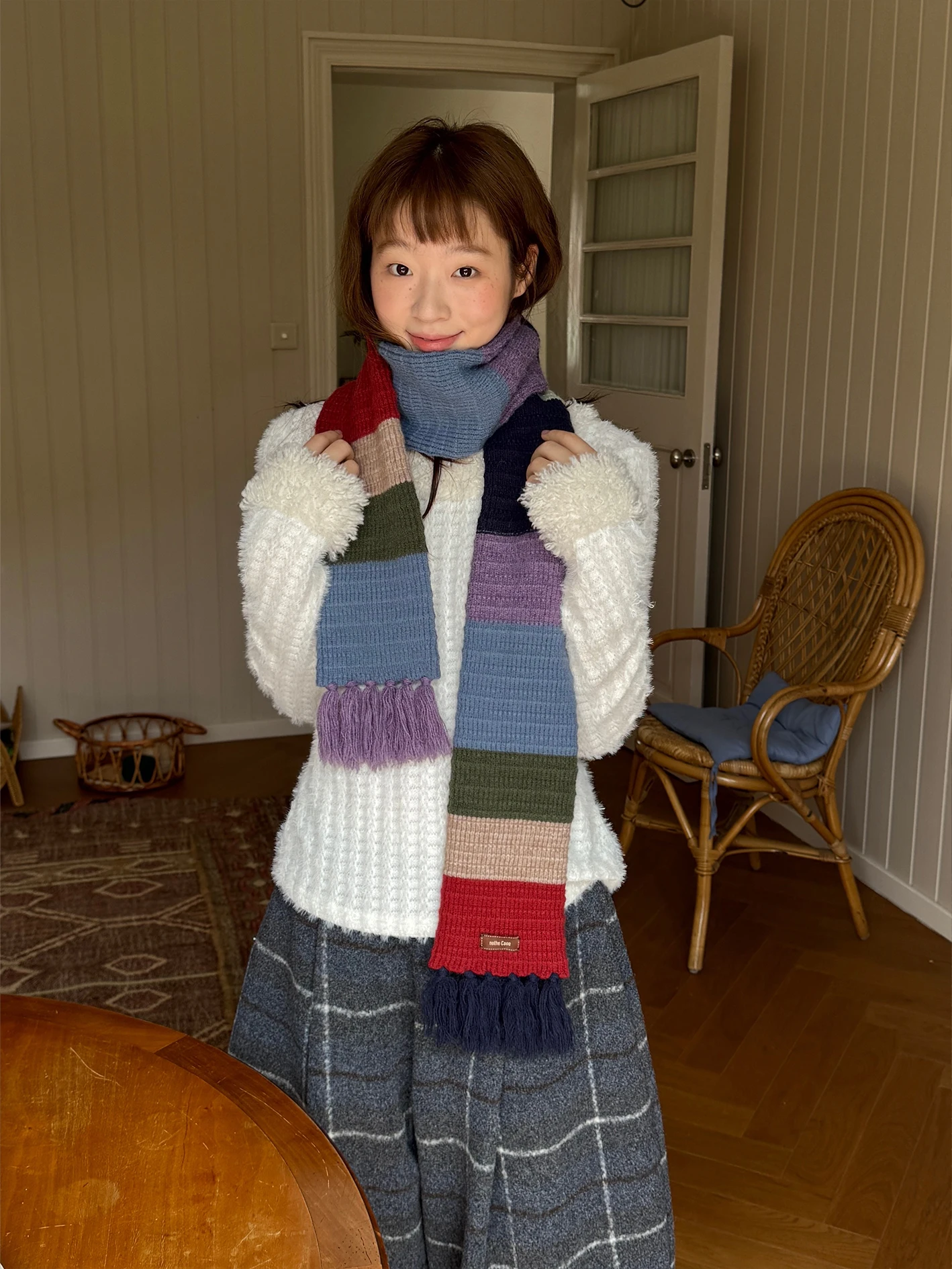 warmth-knitted-tassel-scarf-color-block-striped-nothe-case-fashionable-casual-neck-warmer-bamboo-basket-weave-autumn-winter