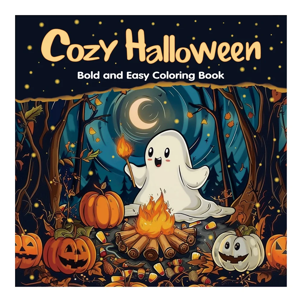 Cozy Halloween Bold And Easy Coloring Book  For Adults and Teens Stress Relief Creative Fun Activity Book Gift