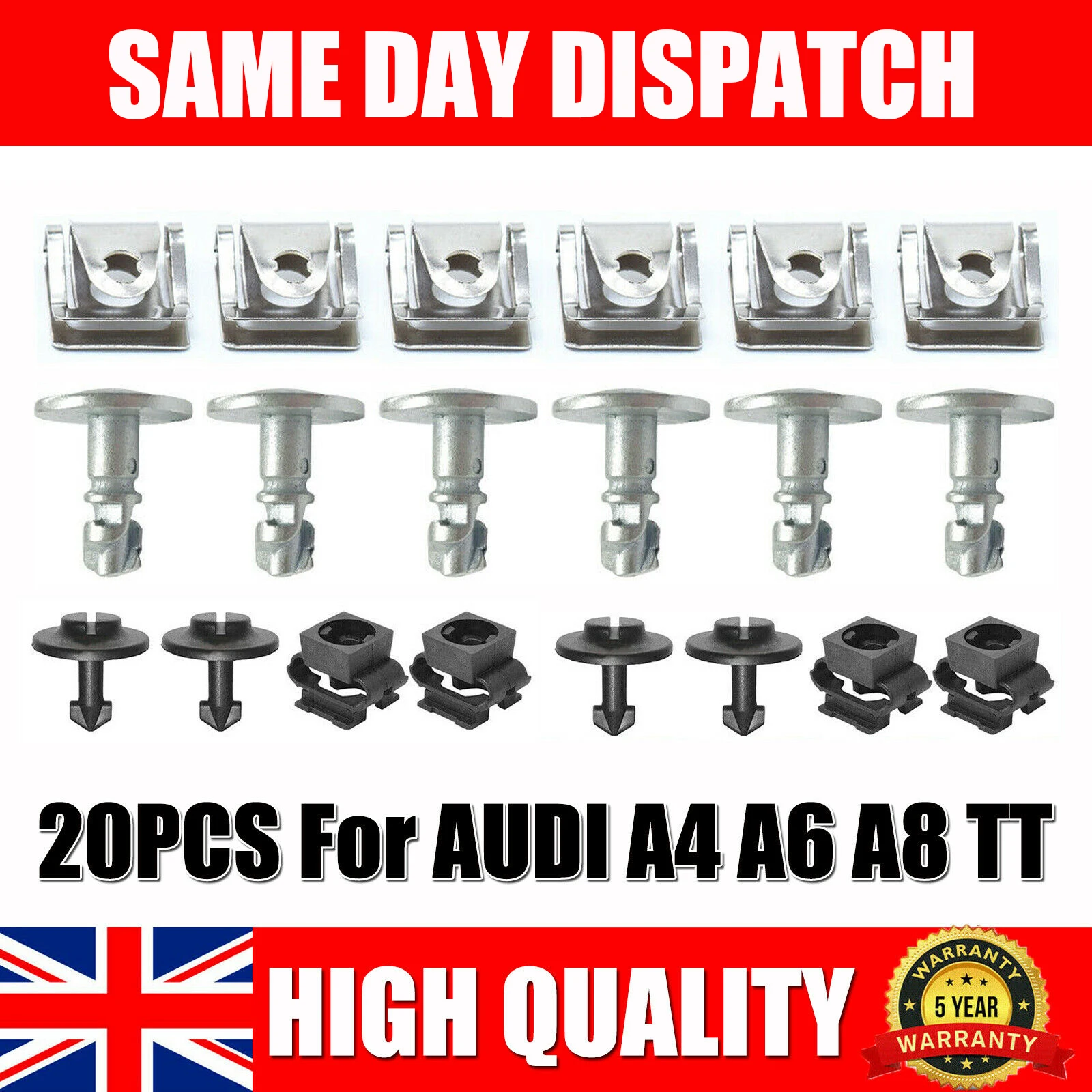 

20PC/Set Engine Protection Screw Housing Nut For AUDI A4 A6 A8 TT Undertray Car Engine Under Cover Fixing Clips Screw Kit UK