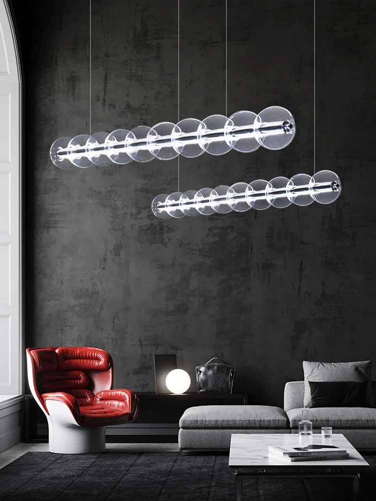 

Modern Designer Bubbles Glass Long Lighting Fixtures New Design Hanging Living Room Pendant Lights Minimalist Stylish Chrome