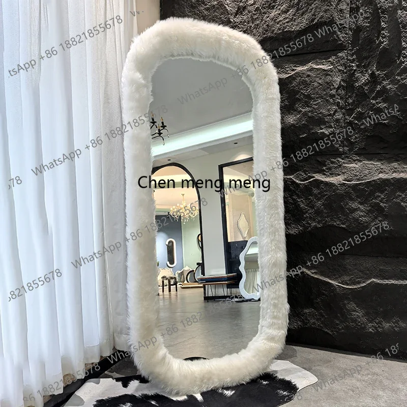 

French full body, home floor mirror white cashmere mirror ins bedroom full-length mirror