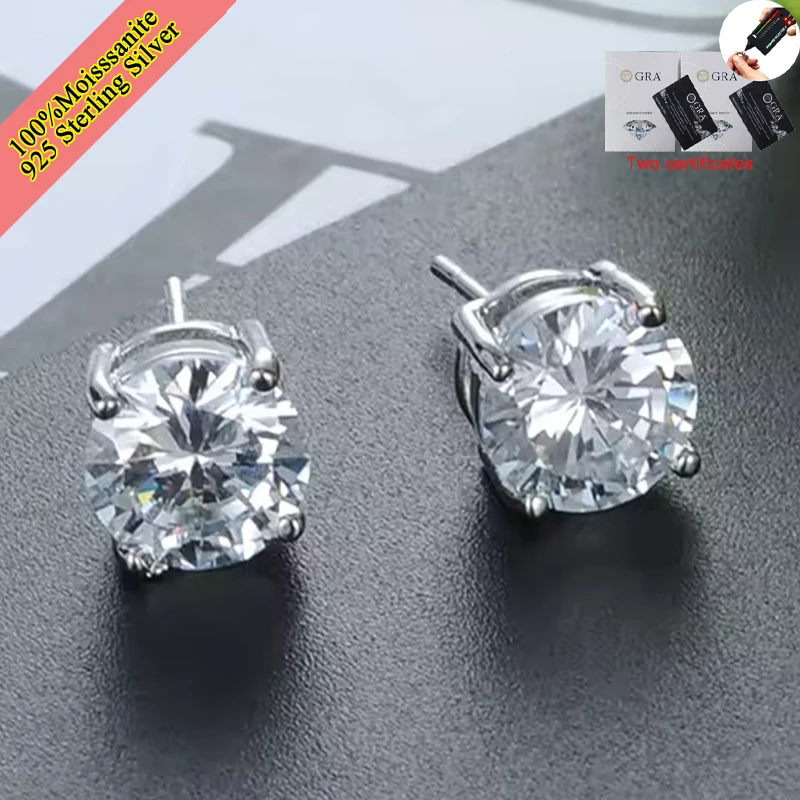 

925 Sterling Silver Platinum Plated 6.5mm Moissanite Diamond Stud Earrings for Women Original Screw Back Women Earring with GRA