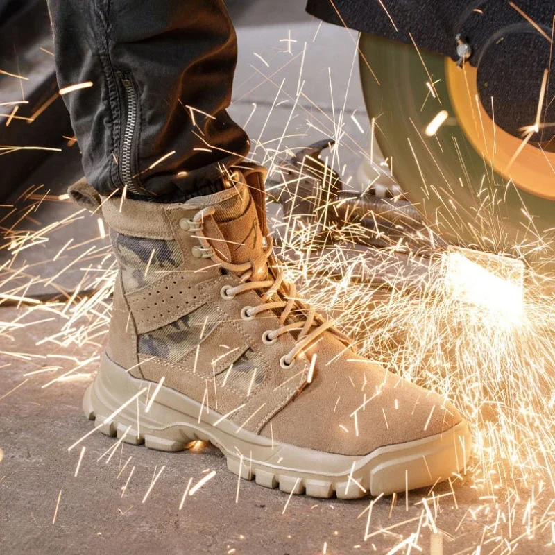 

Уличные тактические ботинки, ботинки для пустыни, противоударная, противопрокольная, безопасная рабочая обувь с высоким берцем, рабочие ботинки для мужчин, водонепроницаемые со стальным носком