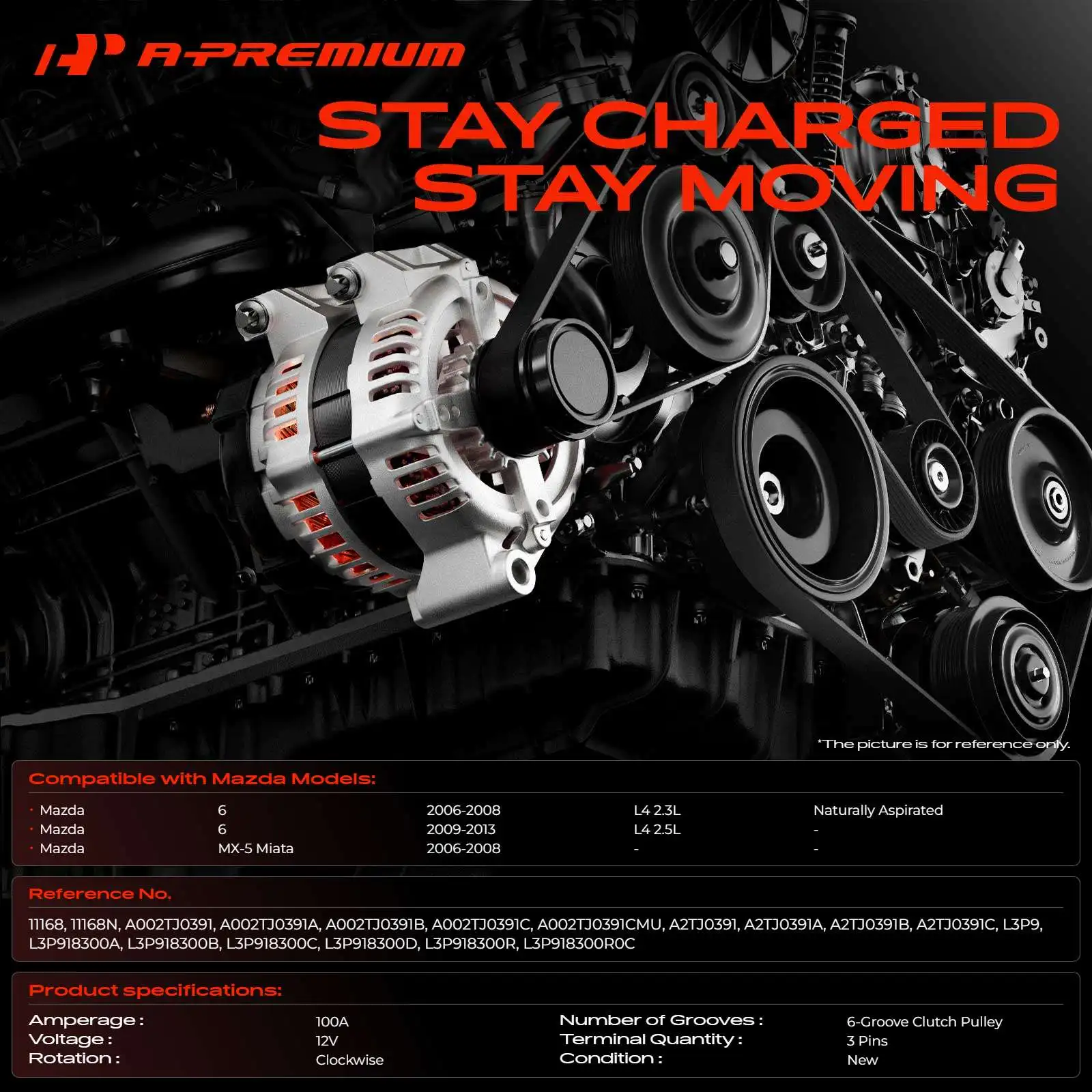 A-Premium Alternator for Mazda MX-5 Miata 2006-2008 6 2006-2013