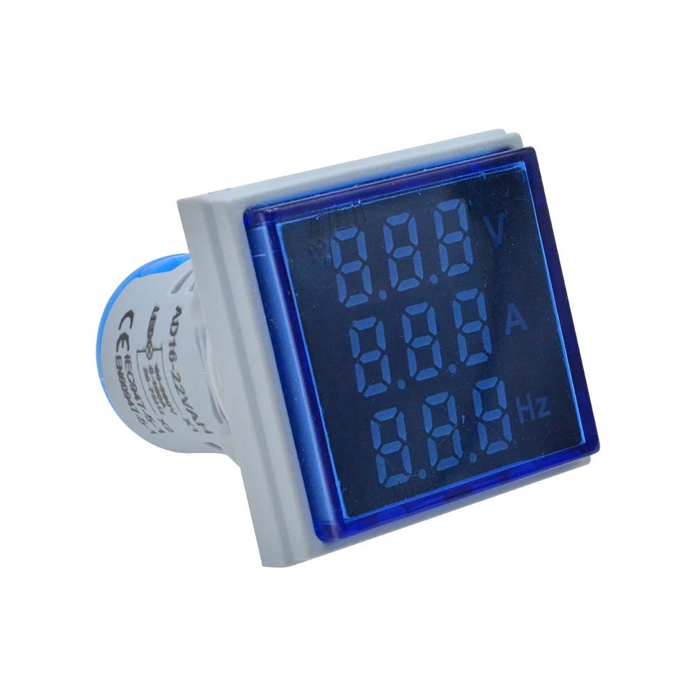 0-100A 60-500V 22MM 3 in 1 Square Mini Digital Voltmeter Ammeter Hz Hertz Frequency Meter Current Voltage Indicator Tester