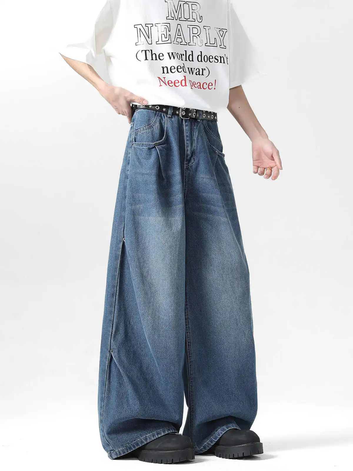 Celana Jeans Flare Y2k Biru Tua Wanita Celana Denim Boyfriend Longgar Antik Harajuku Celana Jeans Jacquard Gaya Jepang 2000-an 2025