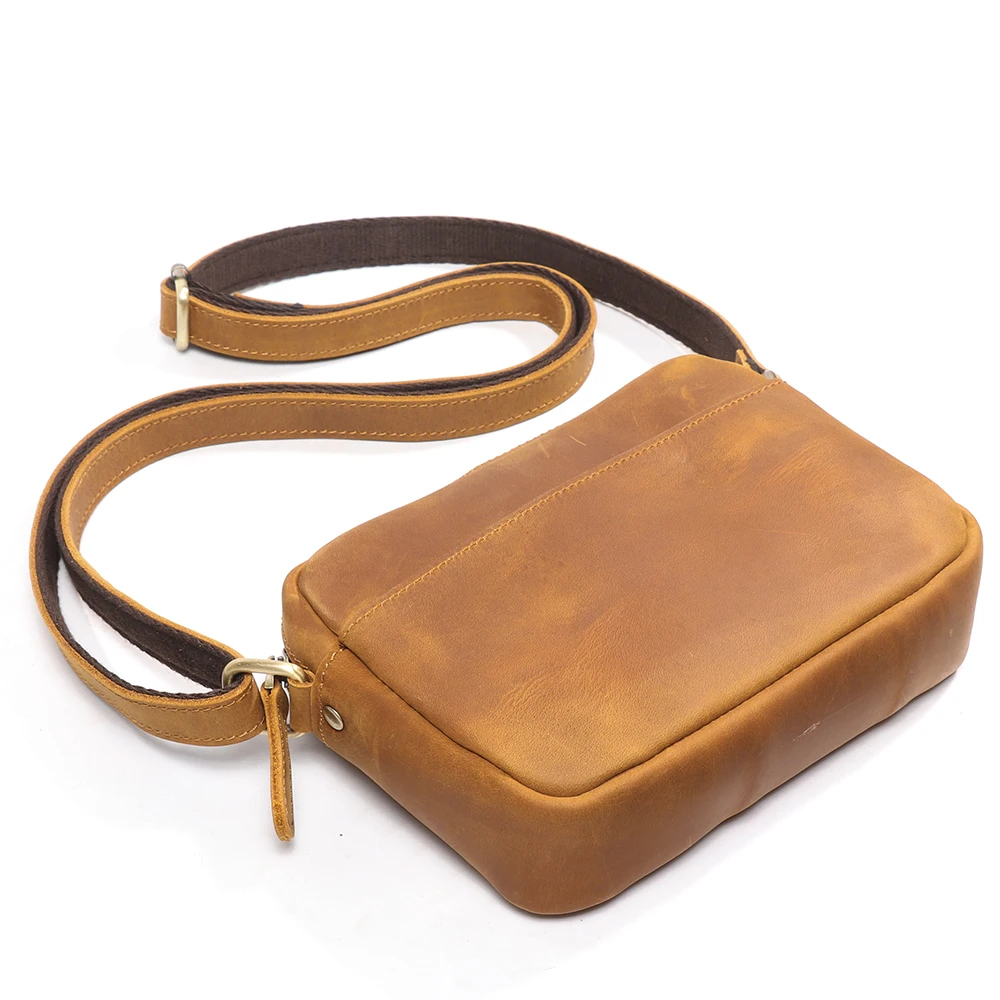 

Cross border popular retro crazy horse leather men's shoulder bag, cowhide crossbody small backpack, genuine leather mailman sma