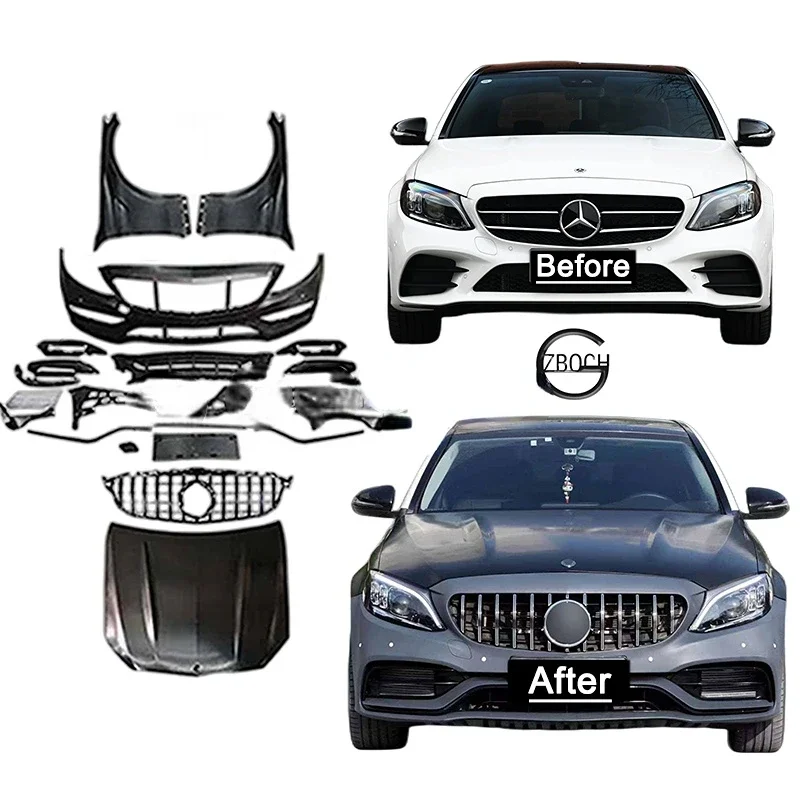 

Genuine Bodykit For 2013-2021 Mercedes C-Class W205 c180 c200 c220 c250 c280 c300 to C63 AMG Car bumper Fenders Engine Bonnet