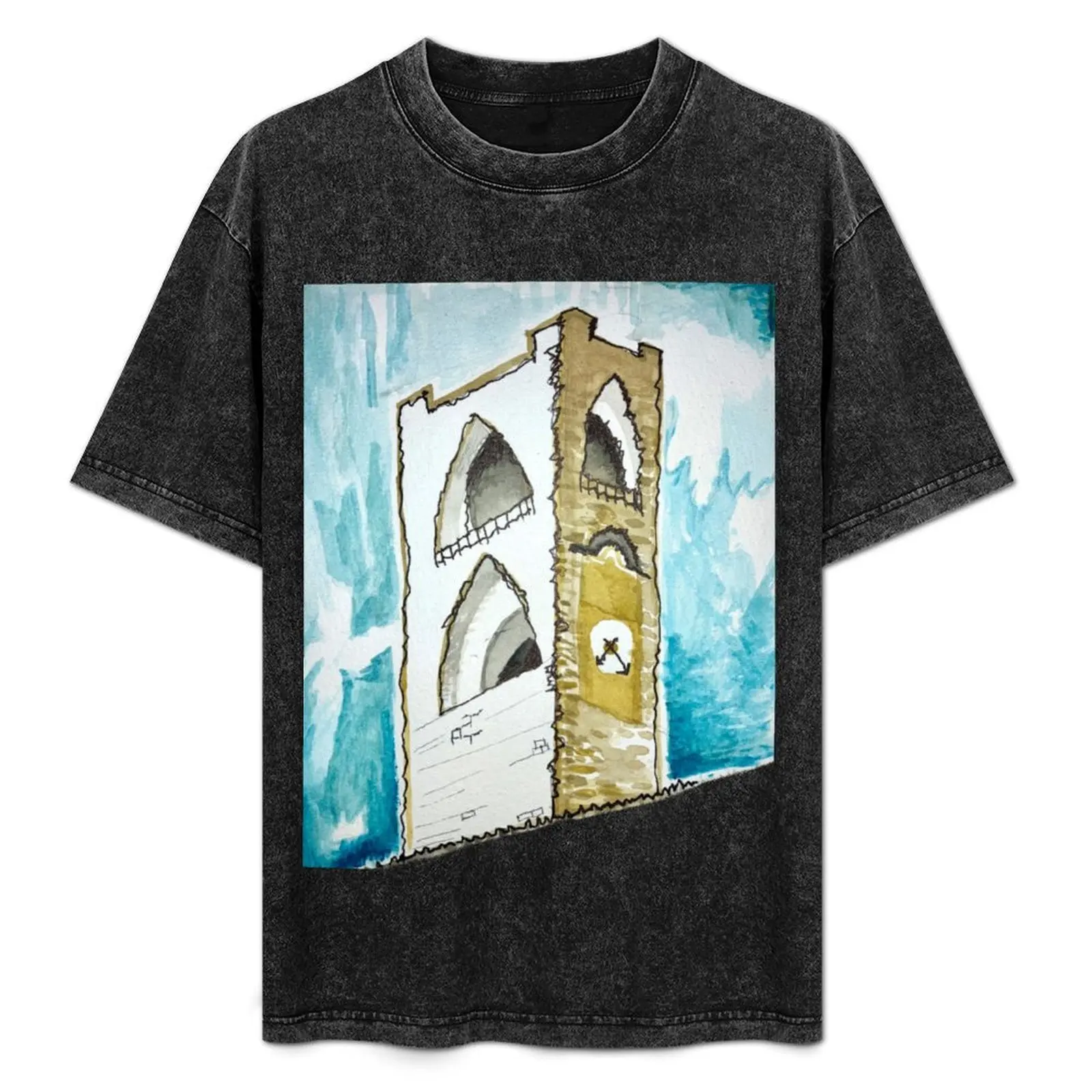 Watercolour of an Italian Clock Tower in Bergamo T-Shirt cheap stuff plus size clothes cute tops mens white t shirts