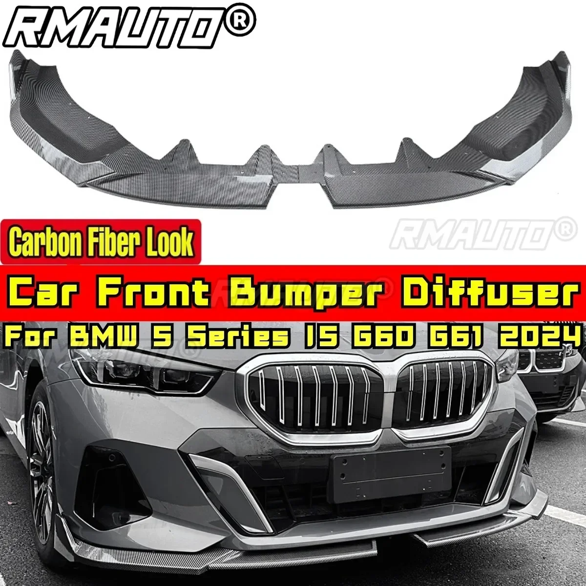 For BMW 5 Series I5 G60 G61 2024 Body Kit Front Bumper Lip Carbon Fiber Look Blade Style Bumper Apron Car Accessories