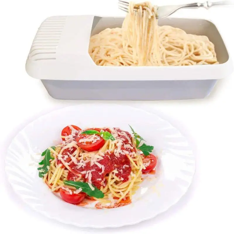 Pasta Box Plastic Reusable Spaghetti Vegetable Steamer Microwave Noodles Pasta Cooker With Strainer Kitchen Accessories