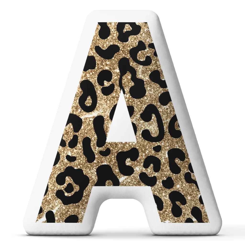 Metallic Gold Leopard Print Letter A Shaped Plush Pillow Initial Cushion Decorative Throw Pillow Housewarming Gift Home Decor
