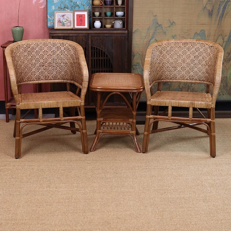 Balcony rattan chair three-piece set single back Taishi leisure office chair balcony household single