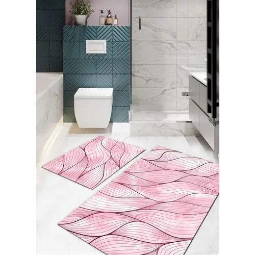 Ardizayn Ocean-Pink, Slip-Resistant, Not Peel Leather Outsole 2'li Bath Mat (60X100-40X60)