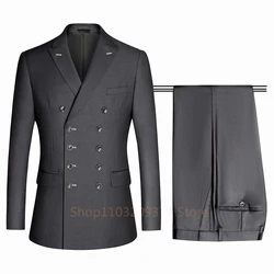 Classic Business Suits Men Bespoke Double Breasted Jacket Pants 2 Pieces Groom Wedding Tuxedos Trajes Elegante Para Hombres 2024