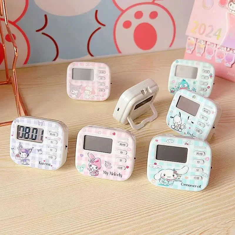 New Sanrio Mymelody Kuromi Cinnamoroll Magnetic Digital Kitchen Timer Clock Loud Alarm for Cooking Shower Baking Stopwatch Tools